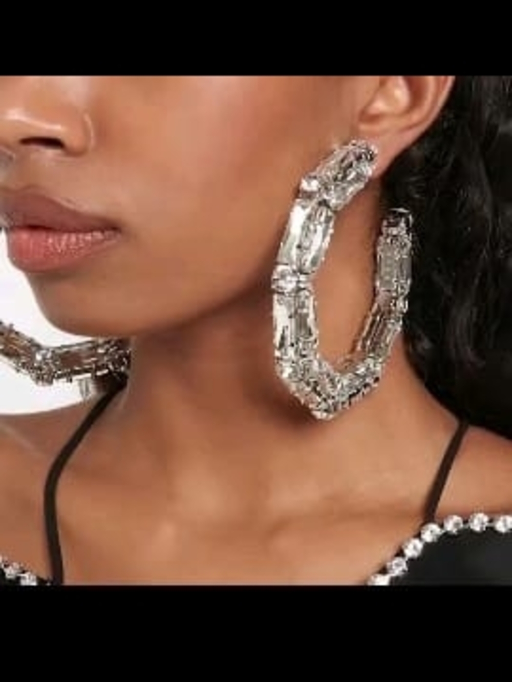 Silver Crystal Embellished Hoop Earrings - Women Jewelry